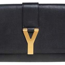 Pre Owned Yves Saint Laurent Black Textured Leather Y-Ligne Clutch