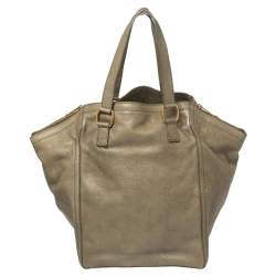 Pre Owned Yves Saint Laurent Military Green Leather Large Downtown Tote