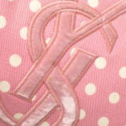 Pre Owned Yves Saint Laurent Pink//White Fabric Polka Dot Mombasa Hobo