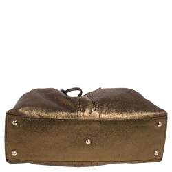 Pre Owned Yves Saint Laurent Gold/Dark Brown Leather Reversible Double Sac Y Tote