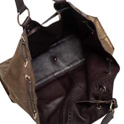 Pre Owned Yves Saint Laurent Gold/Dark Brown Leather Reversible Double Sac Y Tote