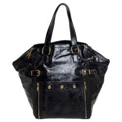 مملوكة مسبقًا حقيبة يد سان لوران باريس داونتاون كبيرة جلد لامع أسود 