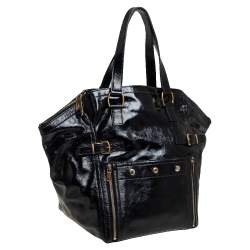 مملوكة مسبقًا حقيبة يد سان لوران باريس داونتاون كبيرة جلد لامع أسود 