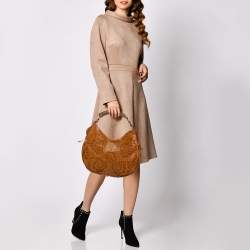 Yves Saint Laurent Iconic Taupe Suede Medium Hobo Bag with Horn