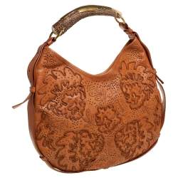 Pre Owned Yves Saint Laurent Tan Embroidered Leather Mombasa Hobo