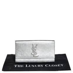 Pre Owned Yves Saint Laurent Metallic Leather Belle De Jour Flap Clutch