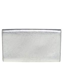 Pre Owned Yves Saint Laurent Metallic Leather Belle De Jour Flap Clutch