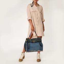 Yves Saint Laurent Tri Color Croc Embossed Leather and Canvas Large Muse Two Top Handle Bag