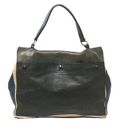 Yves Saint Laurent Tri Color Croc Embossed Leather and Canvas Large Muse Two Top Handle Bag