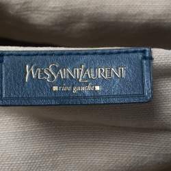 Yves Saint Laurent Tri Color Croc Embossed Leather and Canvas Large Muse Two Top Handle Bag