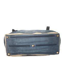 Yves Saint Laurent Tri Color Croc Embossed Leather and Canvas Large Muse Two Top Handle Bag