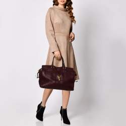 Pre Owned حقيبة سان لوران كاباس تشيك جلد عنابي كبيرة