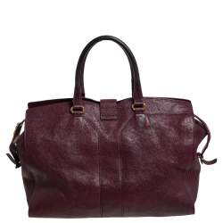 Pre Owned حقيبة سان لوران كاباس تشيك جلد عنابي كبيرة