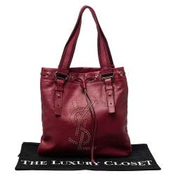 Pre Owned Yves Saint Laurent Maroon Leather Small Kahala Drawstring Tote