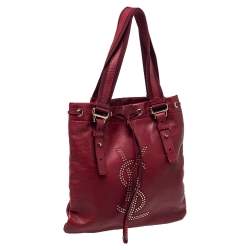 Pre Owned Yves Saint Laurent Maroon Leather Small Kahala Drawstring Tote