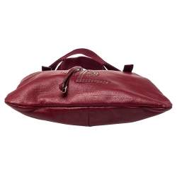 Pre Owned Yves Saint Laurent Maroon Leather Small Kahala Drawstring Tote