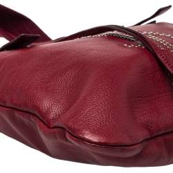 Pre Owned Yves Saint Laurent Maroon Leather Small Kahala Drawstring Tote