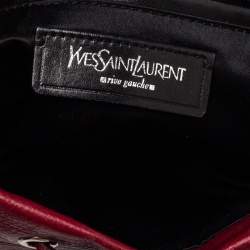 Pre Owned Yves Saint Laurent Maroon Leather Small Kahala Drawstring Tote
