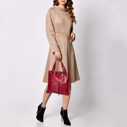 Pre Owned Yves Saint Laurent Maroon Leather Small Kahala Drawstring Tote