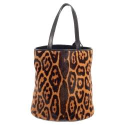 Pre Owned Yves Saint Laurent Leopard Print Pony Hair Bucket Bag