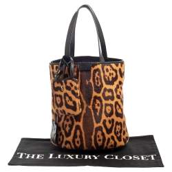 Pre Owned Yves Saint Laurent Leopard Print Pony Hair Bucket Bag