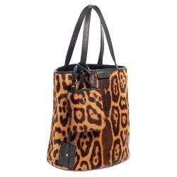Pre Owned Yves Saint Laurent Leopard Print Pony Hair Bucket Bag