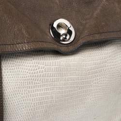 Yves Saint Laurent Tricolor Lizard Embossed Leather and Suede Large Muse Two Top Handle Bag