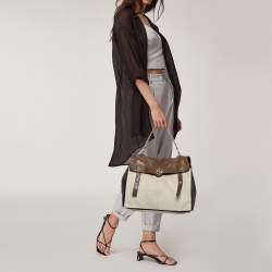 Yves Saint Laurent Tricolor Lizard Embossed Leather and Suede Large Muse Two Top Handle Bag