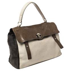 Yves Saint Laurent Tricolor Lizard Embossed Leather and Suede Large Muse Two Top Handle Bag
