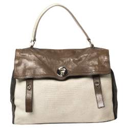 Yves Saint Laurent Tricolor Lizard Embossed Leather and Suede Large Muse Two Top Handle Bag