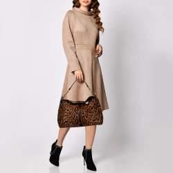 Pre Owned Yves Saint Laurent Brown Leopard Print Calfhair Chain Hobo