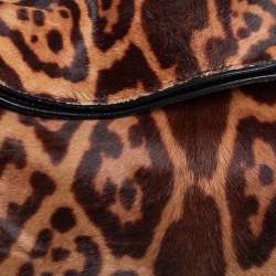 Pre Owned Yves Saint Laurent Brown Leopard Print Calfhair Chain Hobo