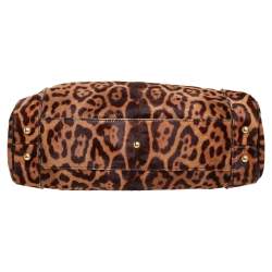 Pre Owned Yves Saint Laurent Brown Leopard Print Calfhair Chain Hobo