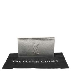 Pre Owned Yves Saint Laurent Metallic Silver Leather Belle De Jour Clutch