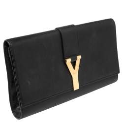 Pre Owned Yves Saint Laurent Black Textured Leather Y-Ligne Clutch