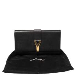 Pre Owned Yves Saint Laurent Black Textured Leather Y-Ligne Clutch