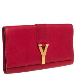 Pre Owned Yves Saint Laurent Red Leather Y-Ligne Clutch