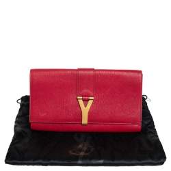 Pre Owned Yves Saint Laurent Red Leather Y-Ligne Clutch
