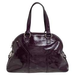 Pre Owned  حقيبة إيف سان لوران ميوز جلد عنابي لامع كبيرة