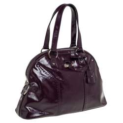 Pre Owned  حقيبة إيف سان لوران ميوز جلد عنابي لامع كبيرة