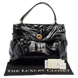 Yves Saint Laurent Black Patent Leather Large Muse Top Handle Bag