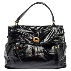 Yves Saint Laurent Black Patent Leather Large Muse Top Handle Bag