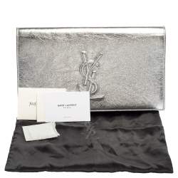 Pre Owned حقيبة كلتش إيف سان لوران بل دو جور جلد فضي ميتاليك 