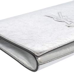 Pre Owned حقيبة كلتش إيف سان لوران بل دو جور جلد فضي ميتاليك 