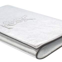 Pre Owned حقيبة كلتش إيف سان لوران بل دو جور جلد فضي ميتاليك 