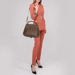 Pre Owned Yves Saint Laurent Dark Beige Leather Flap Top Handle Bag