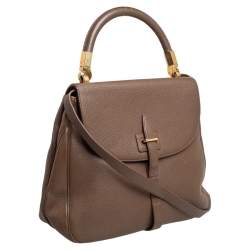 Pre Owned Yves Saint Laurent Dark Beige Leather Flap Top Handle Bag