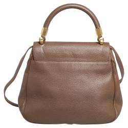 Pre Owned Yves Saint Laurent Dark Beige Leather Flap Top Handle Bag