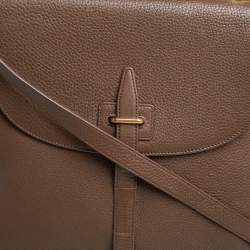 Pre Owned Yves Saint Laurent Dark Beige Leather Flap Top Handle Bag