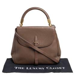 Pre Owned Yves Saint Laurent Dark Beige Leather Flap Top Handle Bag